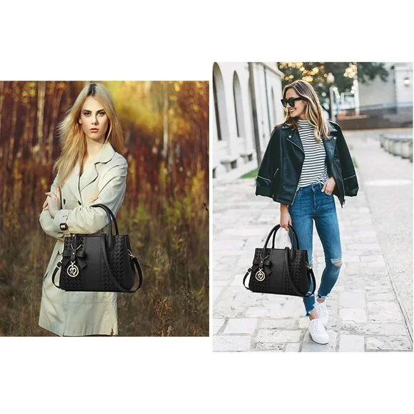 Women's Black Fashion Ladies Pu Leather Top Handle Satchel Shoulder Tote Bags